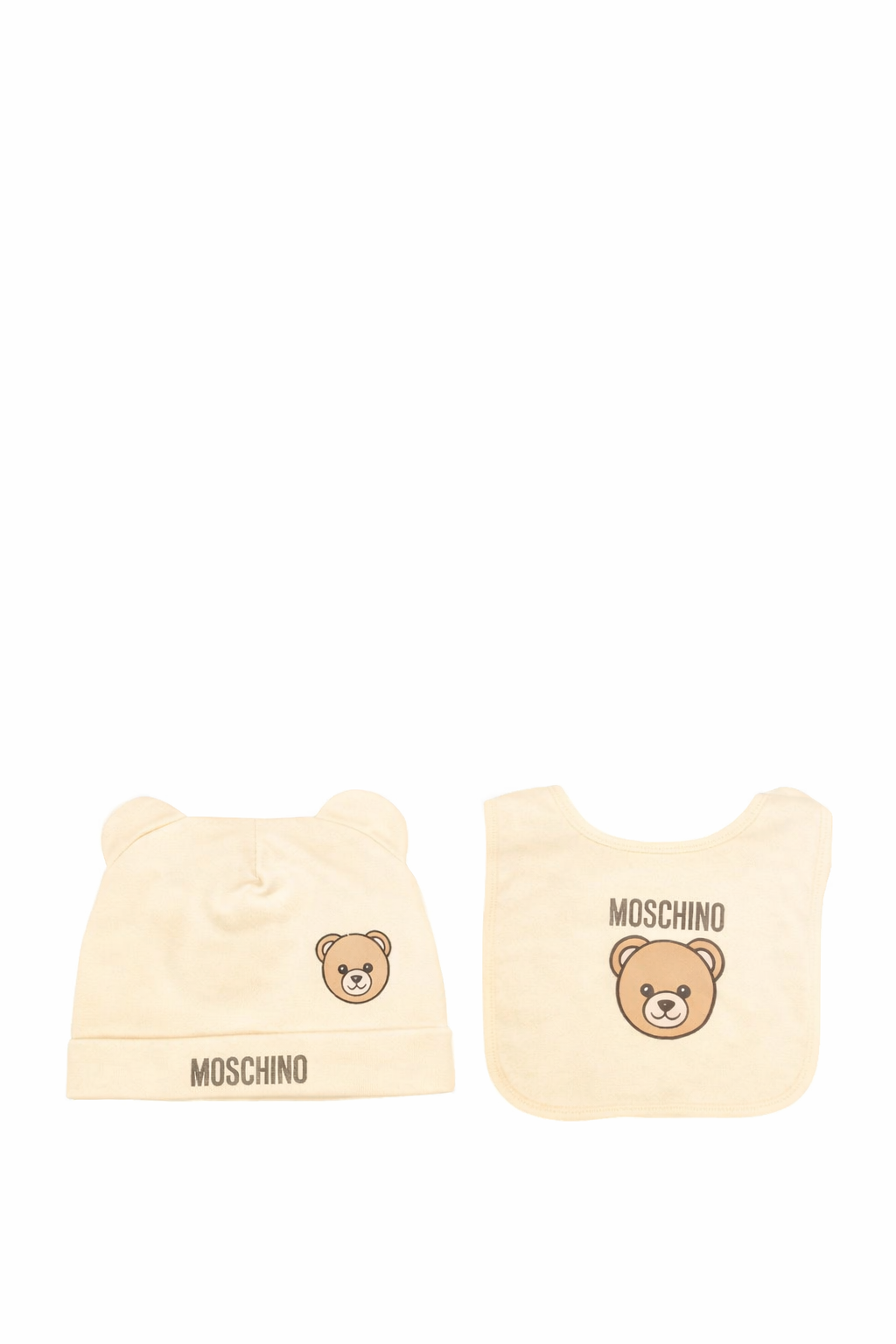 Set berretto e bavaglino Moschino Kids beige con stampa MUY08KLCA40 20404 MOSCHINO KIDS 