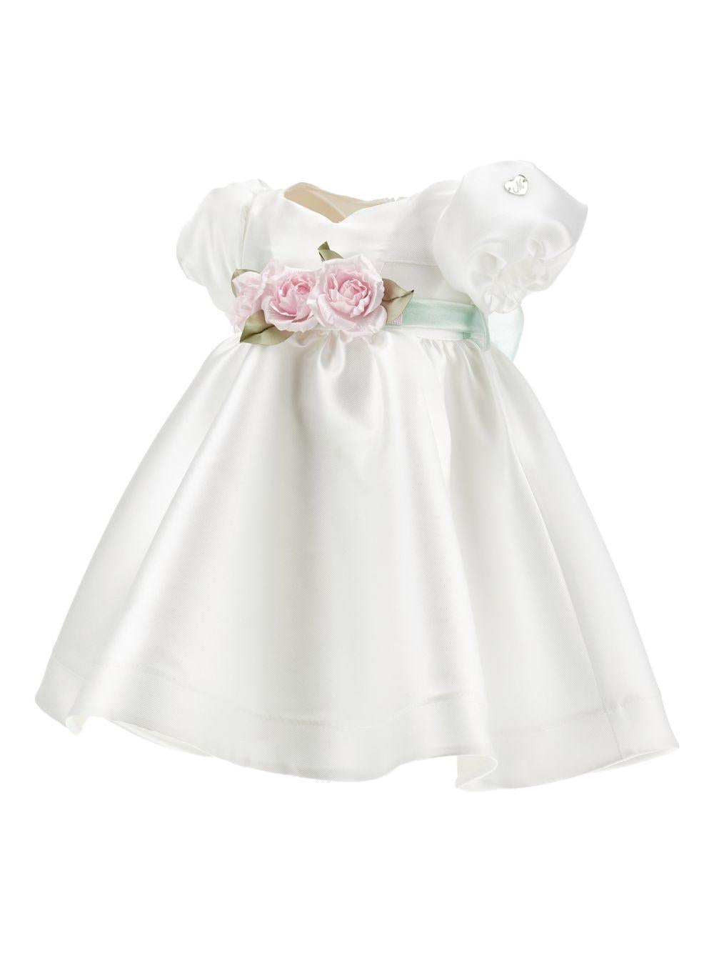 Abito per neonata Monnalisa bianco con dettaglio con fiocco e con fiore 73G903 7302 0120 MONNALISA KIDS 