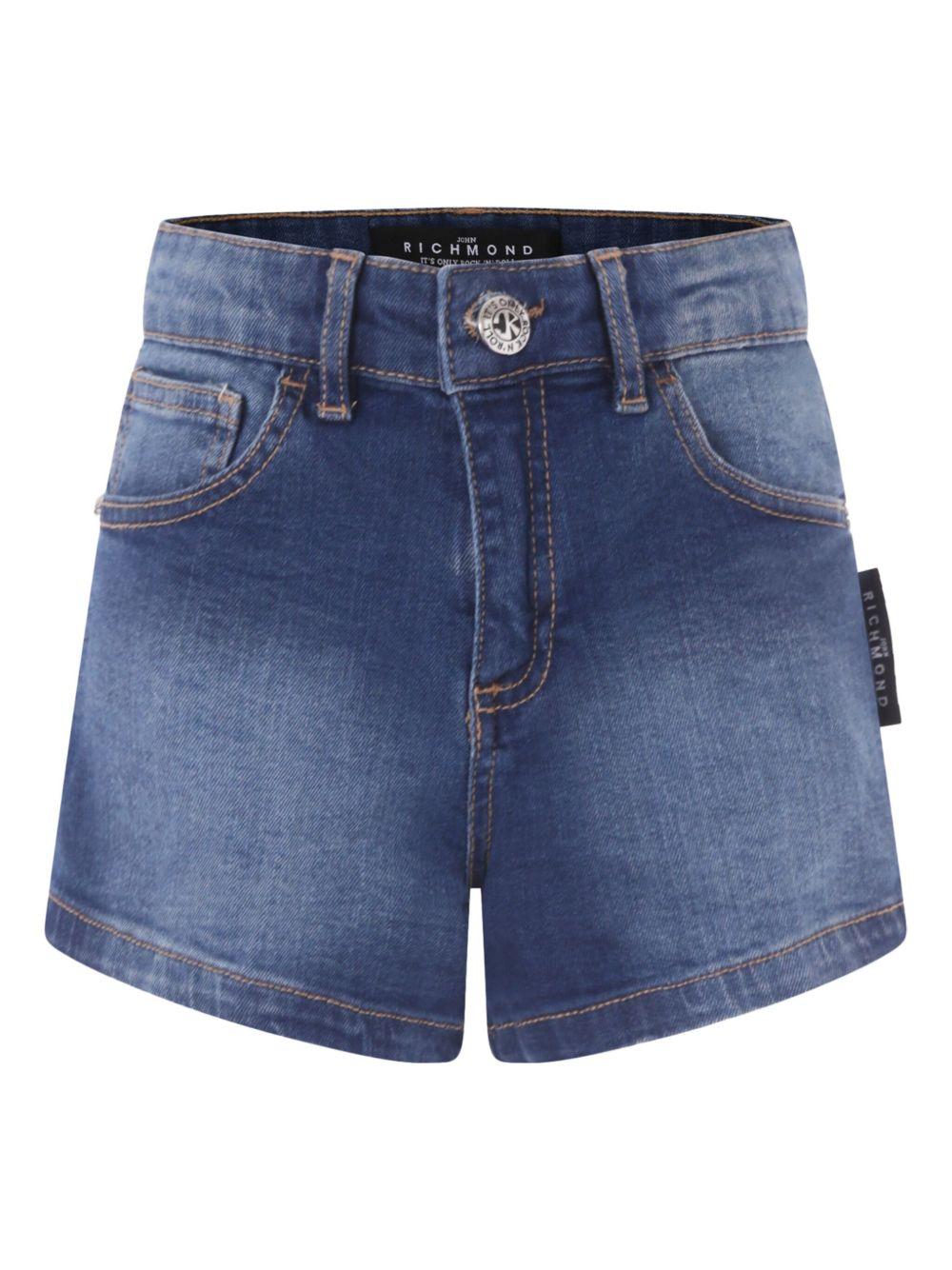 Pantaloncini per bambina John Richmond Junior in denim con stampa logo RGP25014SH DENIM BLUE MEDIUM JOHN RICHMOND JUNIOR 