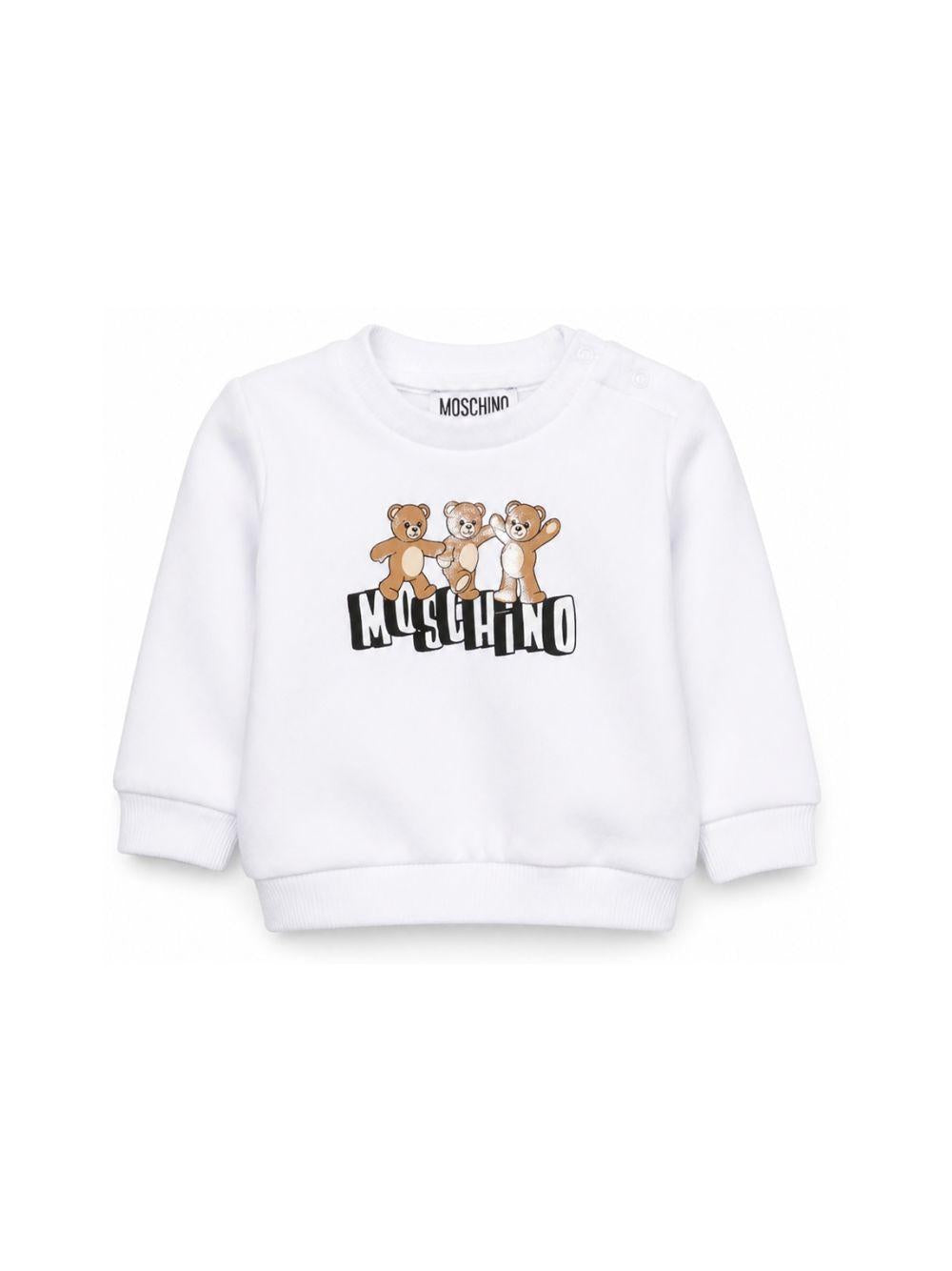 Felpa per neonati Moschino Kids bianca con stampa Teddy Bear sul davanti MTF060LCA89 10101 MOSCHINO KIDS 