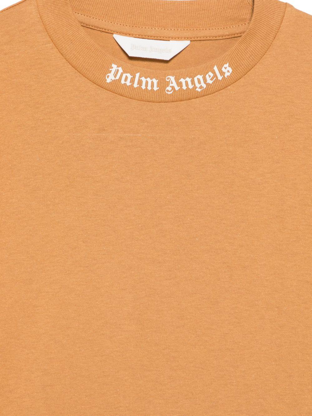 T-shirt per bambino Palm Angels Kids marrone con stampa logo sul girocollo F6PAJBTH012 1531 PALM ANGELS KIDS 