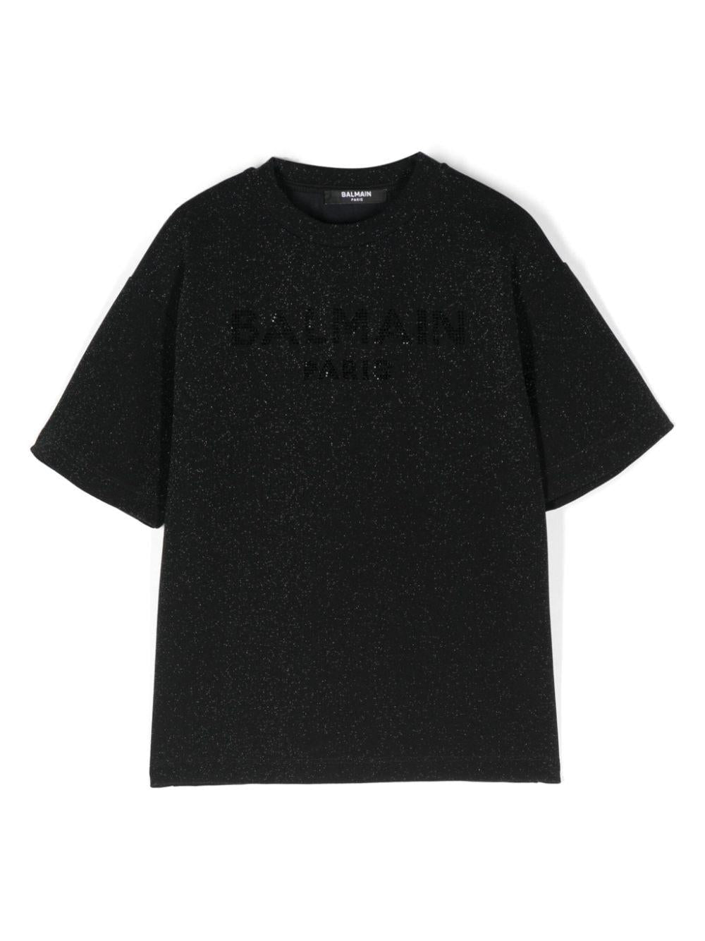 Maglietta glitterata per bambina Balmain Kids nero con scollo rotondo BV8R81 J0445 930ME BALMAIN KIDS 