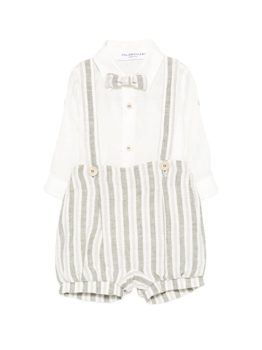 Set camicia con salopette per neonato Colorichiari bianco a righe (3 pezzi)<BR/><BR/> MN308410 4878 35 COLORICHIARI KIDS 