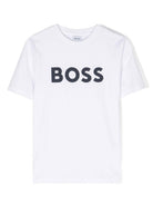 T-shirt per bambino Boss Kids bianca con stampa logo sul davanti J25P24 10P BOSS KIDS 