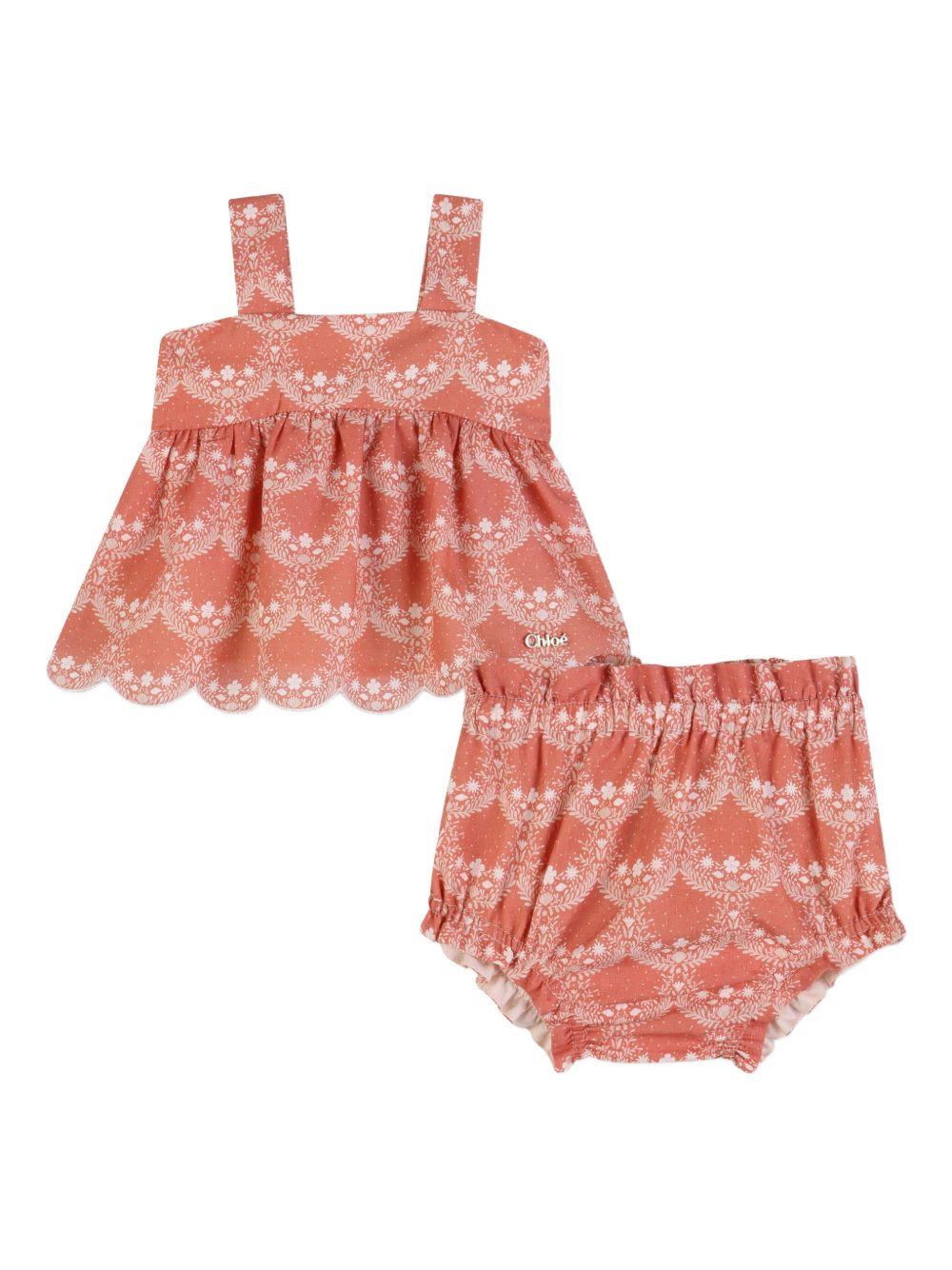 Set top e shorts per neonata Chloé Kids rosa a fiori C20921 45U CHLOE' KIDS 