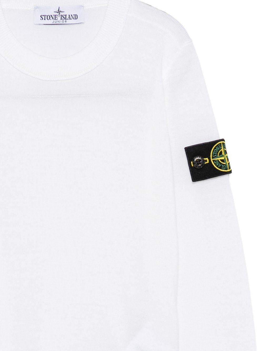 Maglione per bambino Stone Island Kids bianco con applicazione logo sulla manica L2S165100009S0C04 V0001 STONE ISLAND KIDS 