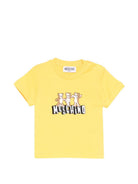 T-shirt per neonati Moschino Kids gialla con stampa grafica con tre Teddy Bear MUM04KLAA17 50577 MOSCHINO KIDS 