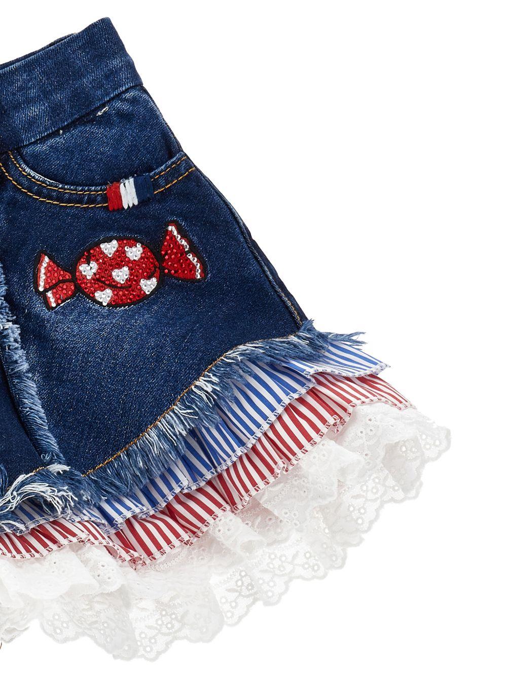 Shorts per bambina Monnalisa in denim con applicazione 19G401 7015 0055 MONNALISA KIDS 
