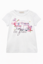 T-shirt per bambina Monnalisa bianca con grafica e decorazioni in strass 19G602 7001 0099 MONNALISA KIDS 