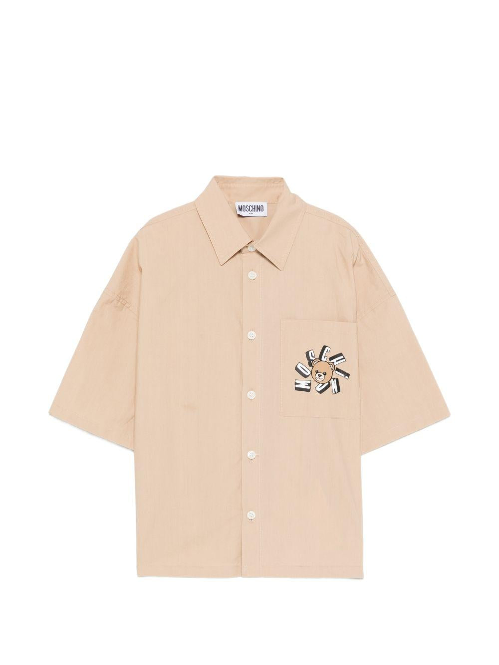 Camicia per bambino Moschino Kids beige con stampa grafica sul petto HUC01WLLA10 20829 MOSCHINO KIDS 