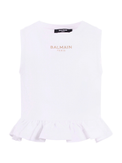 T-shirt per bambina Balmain Kids bianca con dettaglio ruches BY8B42 Z3672 100OR BALMAIN KIDS 