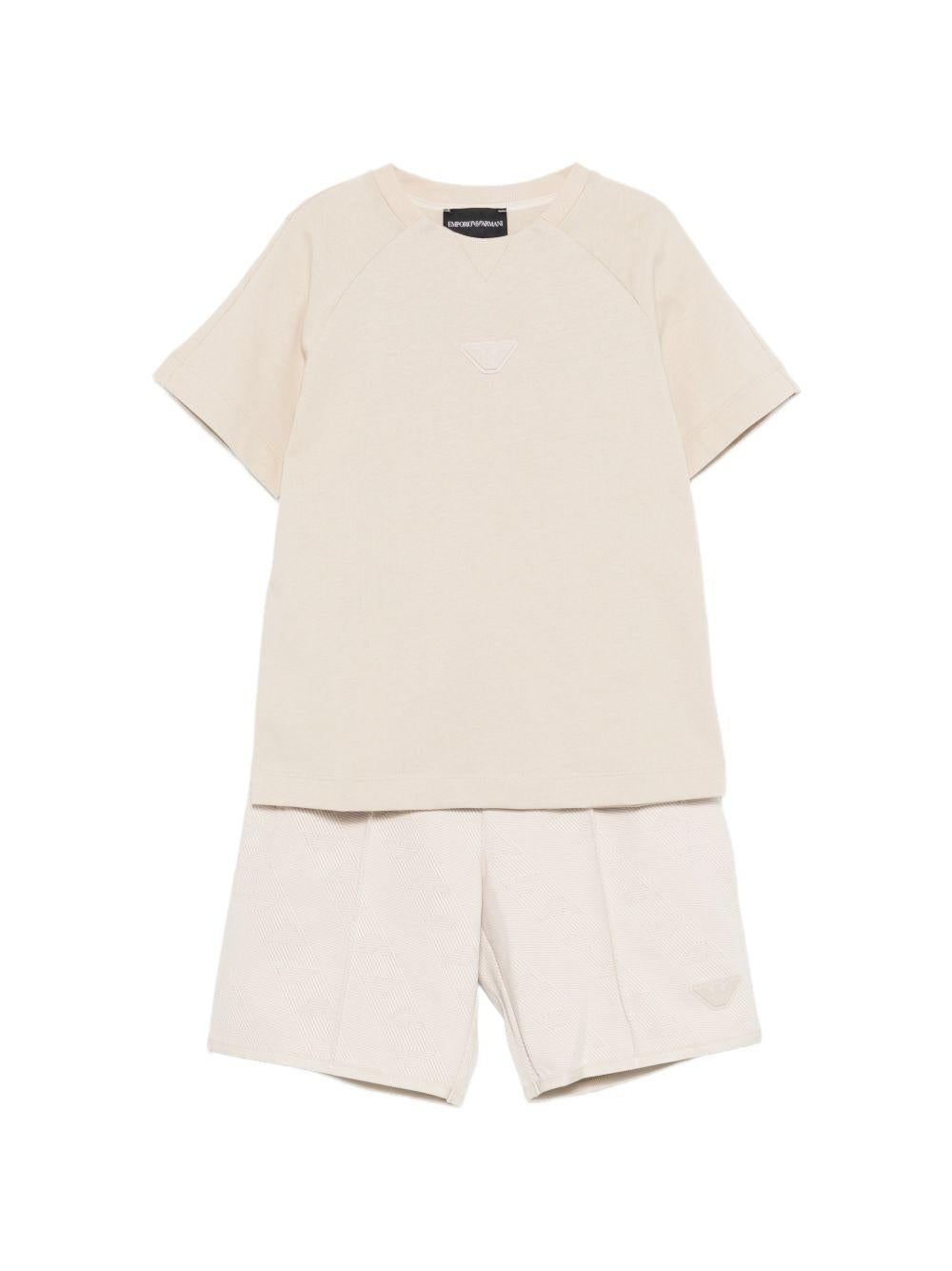 Set t-shirt e shorts per bambino Emporio Armani Kids beige con applicazione logo sul davanti EB001621 AF13715 M1399 EMPORIO ARMANI KIDS 