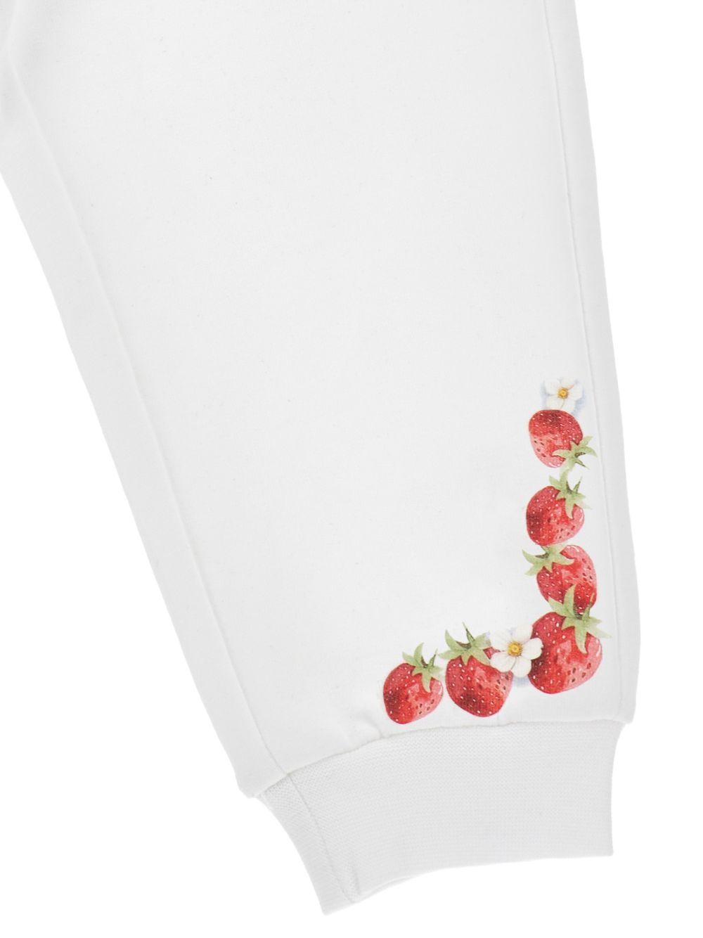 Pantaloni per neonata Monnalisa bianchi con stampa fragole 39G408 7007 0099 MONNALISA KIDS 