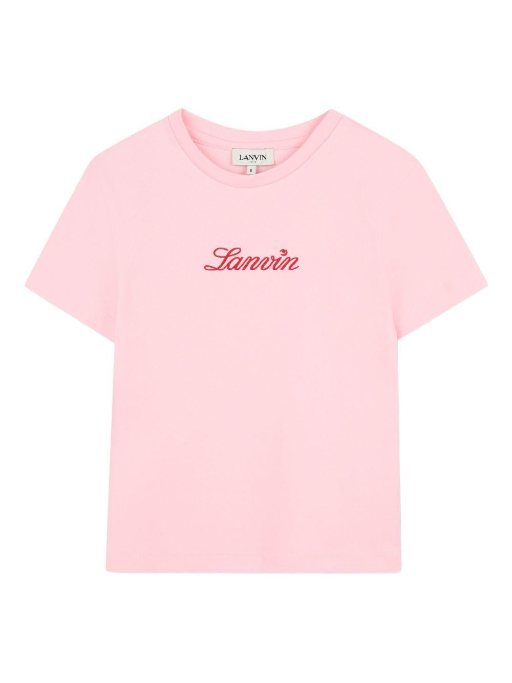 T-shirt per bambina Lanvin Enfant rosa con dettaglio logo N30331 44F LANVIN KIDS 