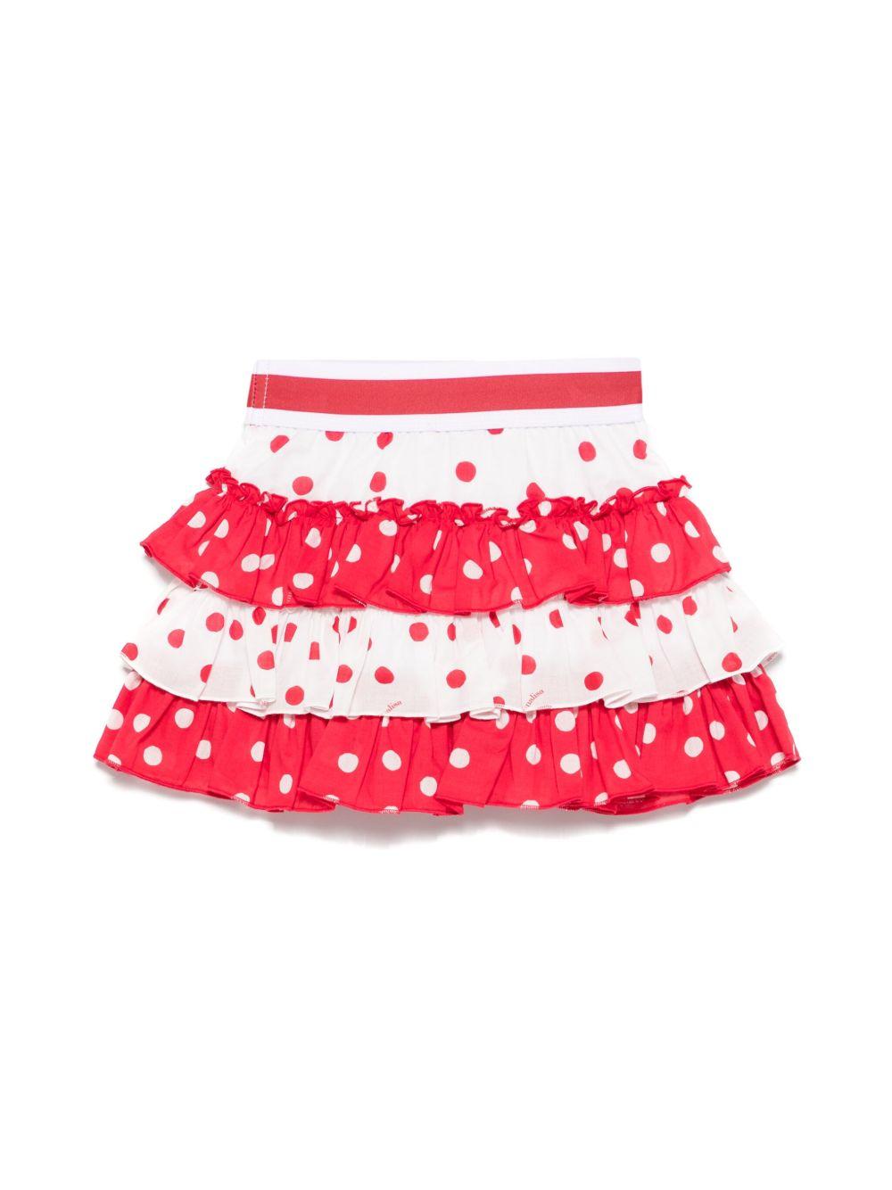 Minigonna per neonata Monnalisa bianco a pois con dettagli con ruches 31E704 5600 9944 MONNALISA KIDS 