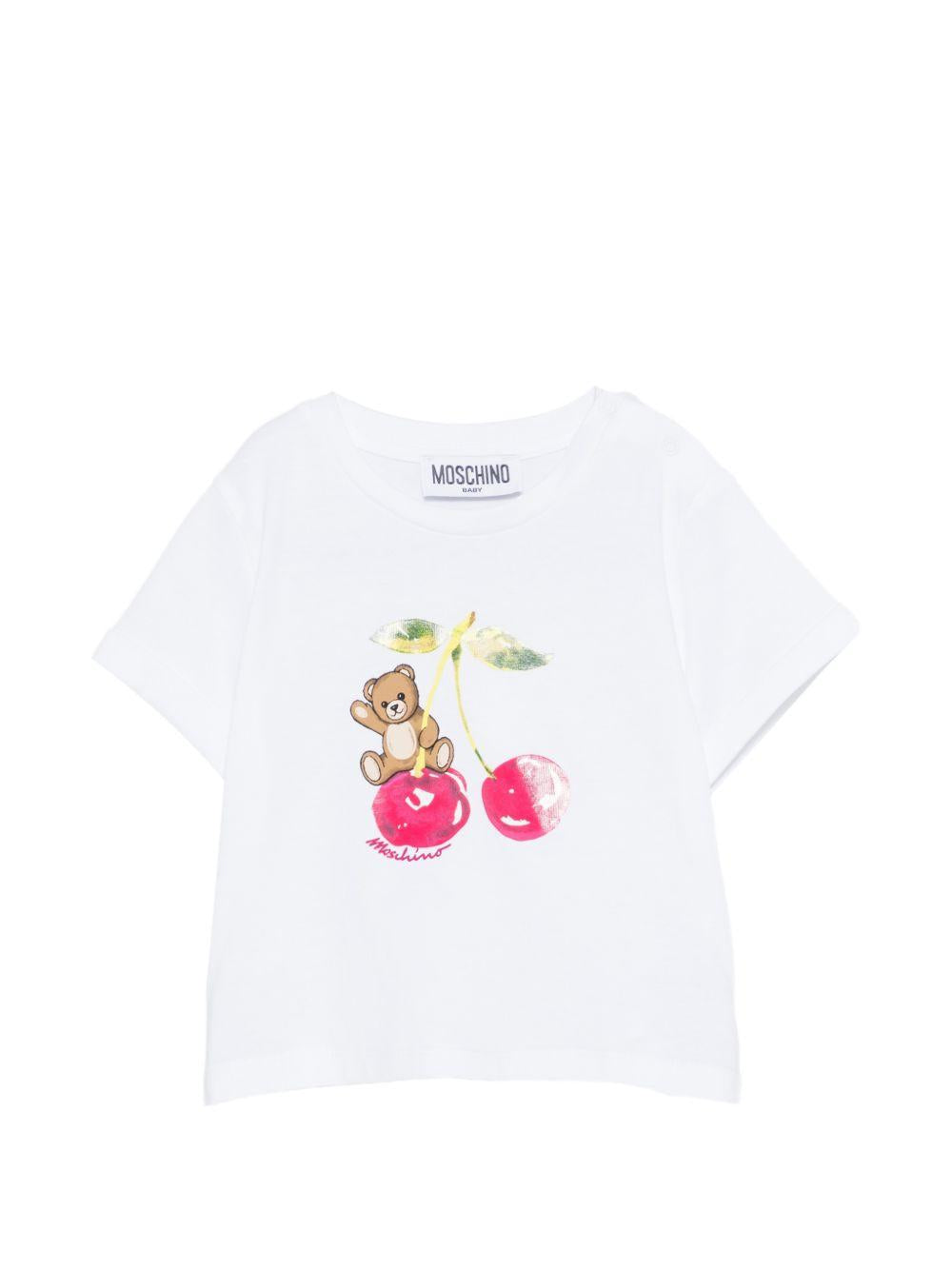 T-shirt per neonata Moschino Kids bianca con stampa Cherry MDM03TLAA02 10101 MOSCHINO KIDS 