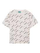 T-shirt per bambino Kenzo Kids bianca con stampa logo all-over K61686 117 KENZO KIDS 