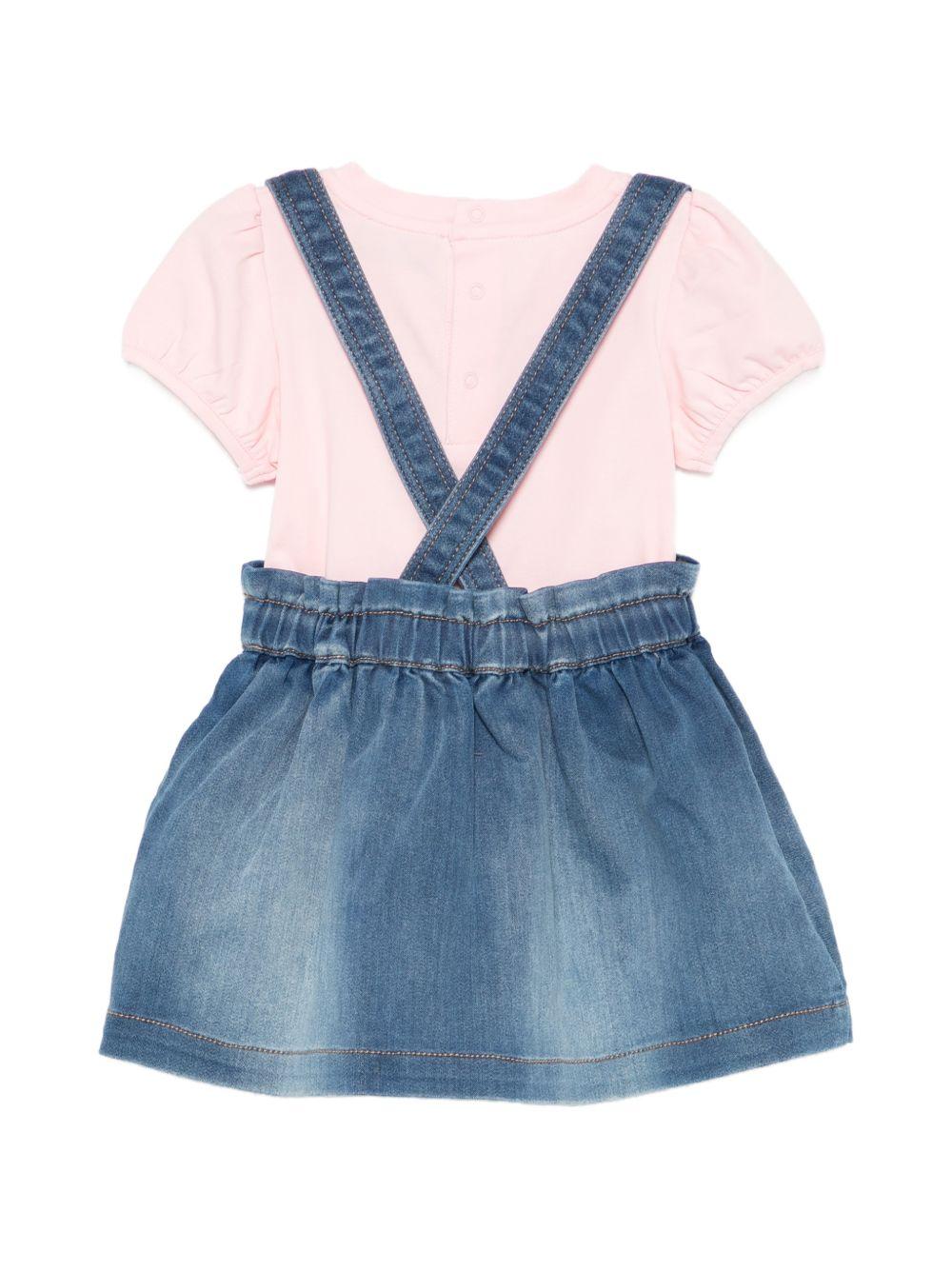 Set t-shirt e salopette per neonata Moschino Kids multicolore con stampa Teddy Bear sul davanti MDG01VLXE43 50209 MOSCHINO KIDS 