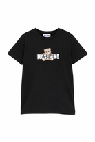 T-shirt da bambino Moschino Kids nera con stampa logo HZM058LAA03 60100 MOSCHINO KIDS 