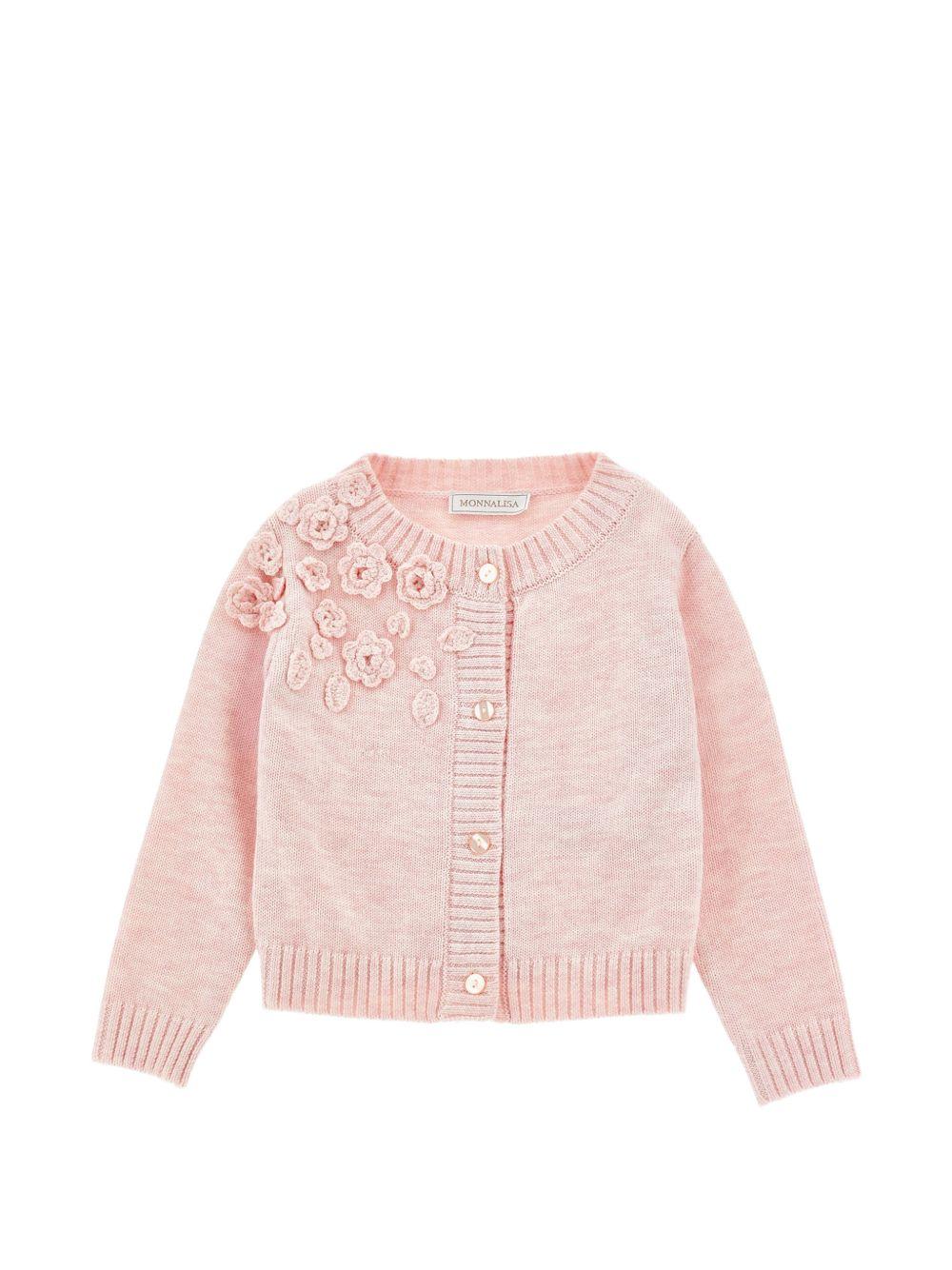 Cardigan per bambina Monnalisa Kids rosacon fiori ricamati all'uncinetto 17H802 8062 0091 MONNALISA KIDS 