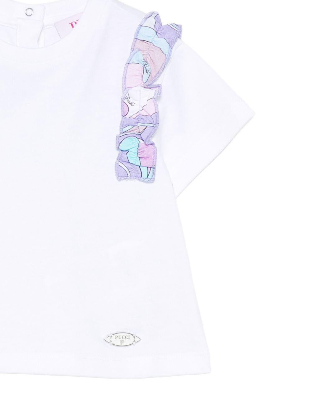 T-shirt per neonata Emilio Pucci Junior bianca con dettaglio ruches PZ8031 Z3672 100 EMILIO PUCCI KIDS 
