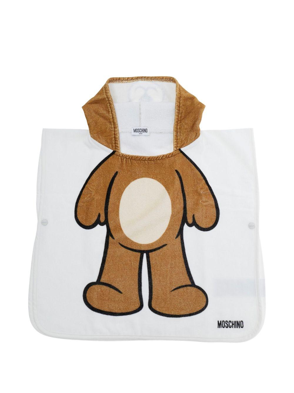 Accappatoio per neonati Moschino Kids bianco con stampa orsetto MUX05OLGA24 10101 MOSCHINO KIDS 