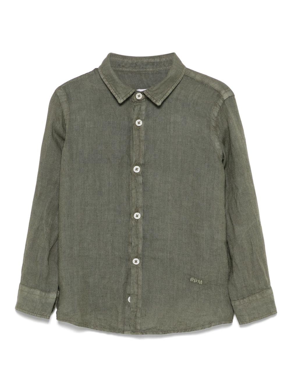Camicia in lino per bambino Paolo Pecora Kids verde con logo ricamato PP4032 OLIVA PAOLO PECORA KIDS 