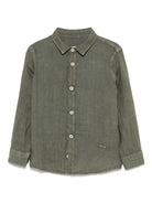 Camicia in lino per bambino Paolo Pecora Kids verde con logo ricamato PP4032 OLIVA PAOLO PECORA KIDS 