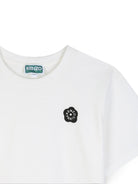 T-shirt per bambina Kenzo Kids bianca con applicazione Boke Flower sul petto K62190 117 KENZO KIDS 