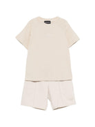 Set t-shirt e shorts per bambino Emporio Armani Kids beige con applicazione logo sul davanti EB001621 AF13715 M1399 EMPORIO ARMANI KIDS 