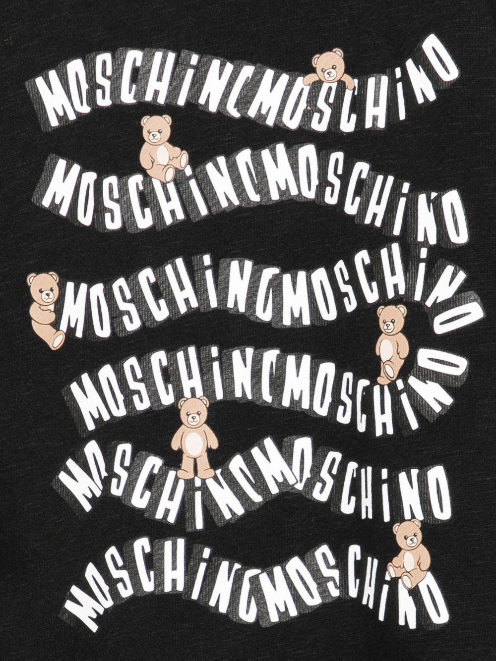 Felpa per bambino Moschino Kids nera con stampa logo all-over HUF09LLCA88 60100 MOSCHINO KIDS 