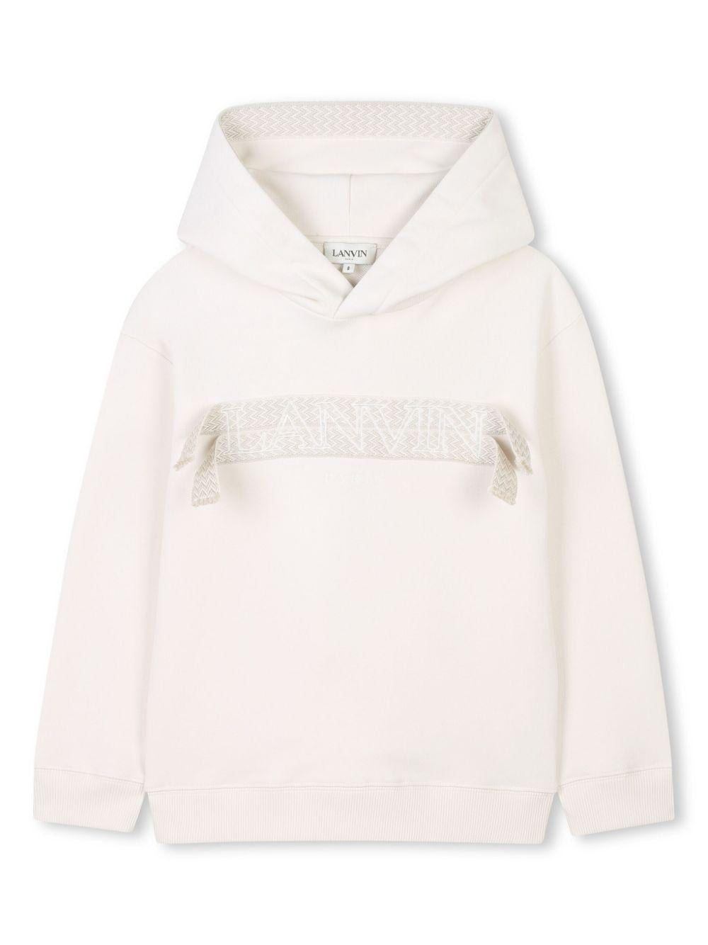 Felpa per bambina Lanvin Enfant bianco con cappuccio classico e applicazione logo N30200 155 LANVIN 