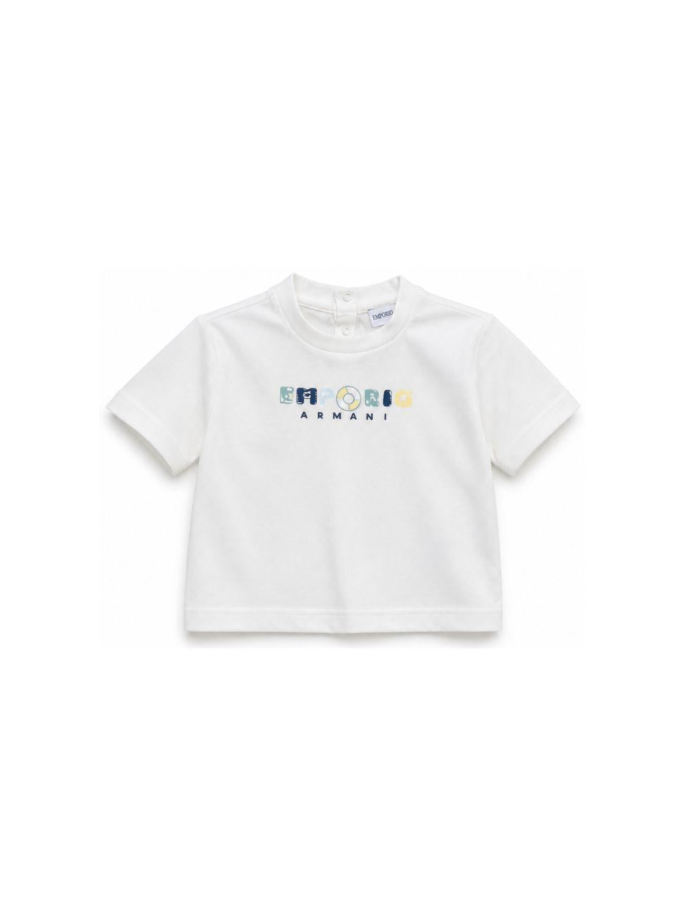 T-shirt per neonato Emporio Armani Kids bianca con logo sul davanti EB001080 AF14503 U0003 EMPORIO ARMANI KIDS 