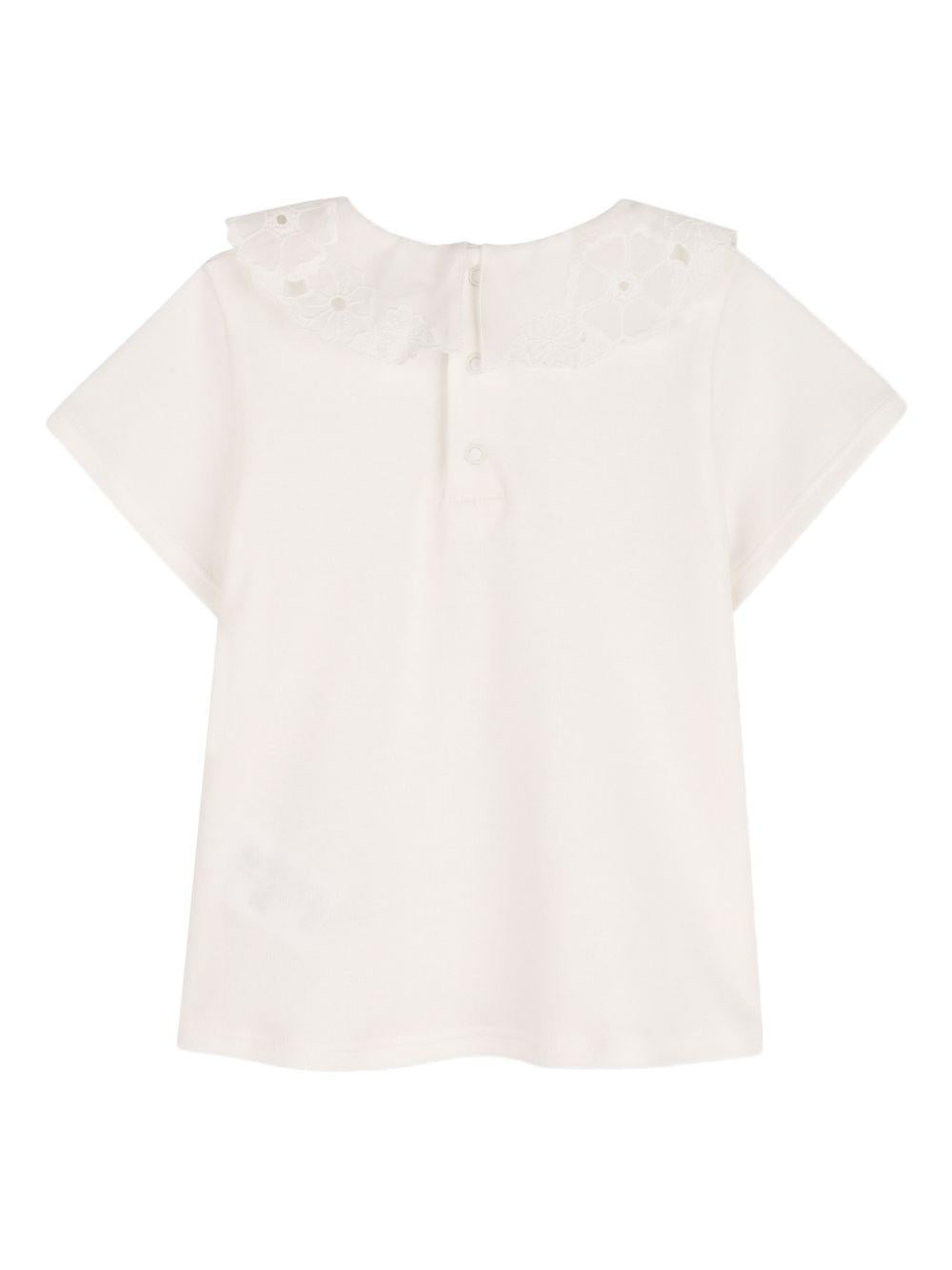 T-shirt per neonata Chloé Kids bianca con colletto alla Peter Pan in pizzo C20914 117 CHLOE' KIDS 