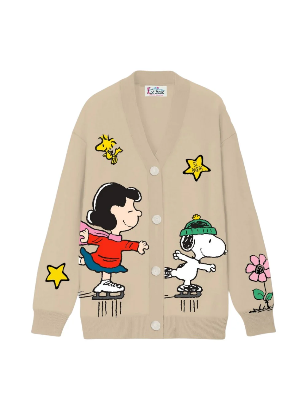 Cardigan per bambini MC2 Saint Barth Kids beige con stampa Peanuts Snoopy Skating SASI003 02413I MC2 ST. BARTH KIDS 