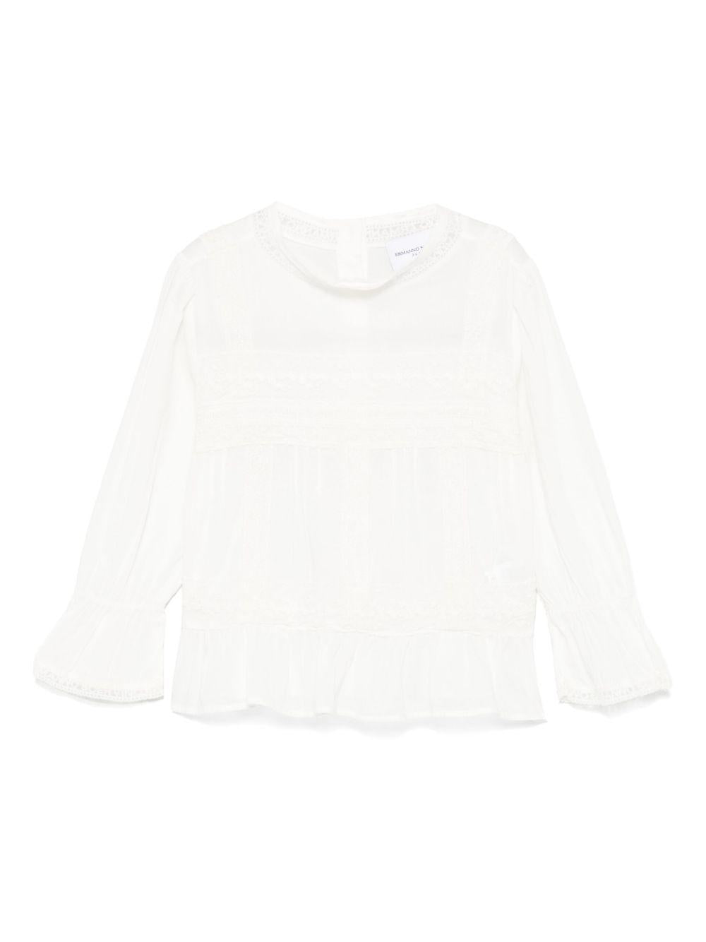 Blusa per bambina Ermanno Scervino Junior bianco con ricamo SFCA032CCF019 B002 ERMANNO SCERVINO KIDS 