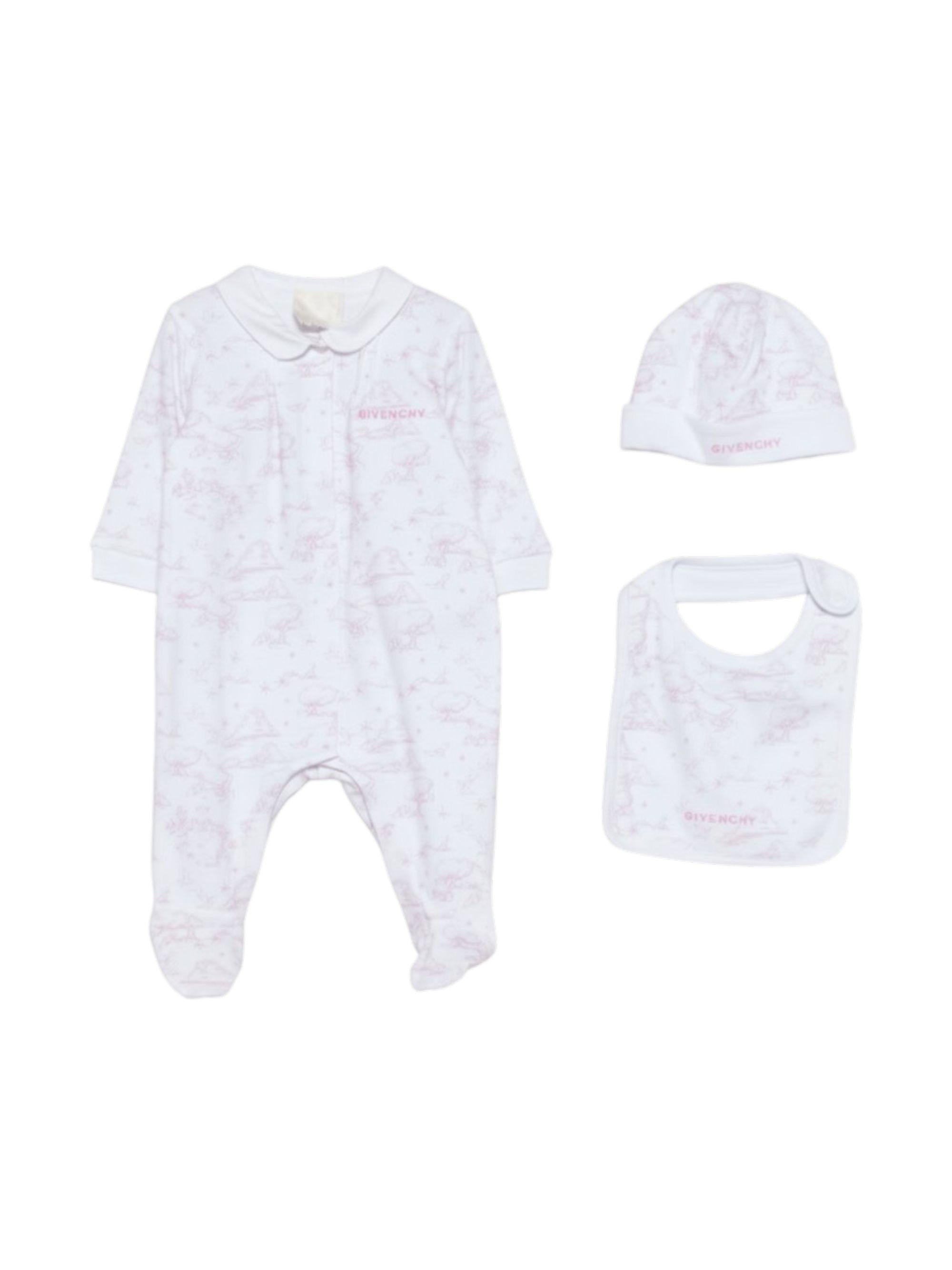 Set tutina, cappellino e bavaglino per neonata Givenchy Kids rosa con stampa grafica all-over H31269 N54 GIVENCHY KIDS 