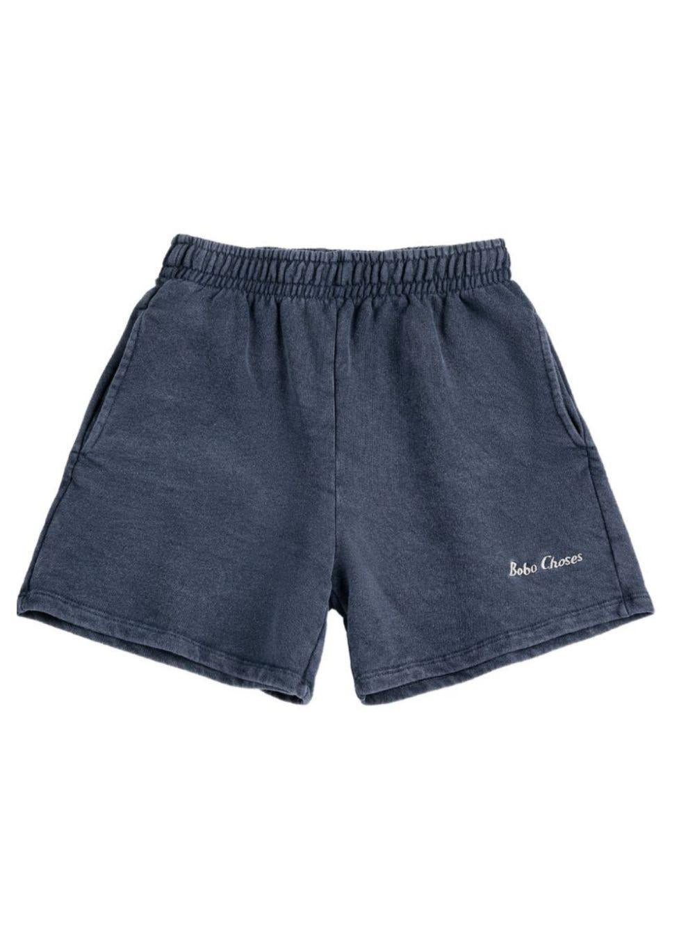 Shorts per bambino Bobo Choses blu con logo ricamato sul davanti B126AC059 411 BOBO CHOSES KIDS 