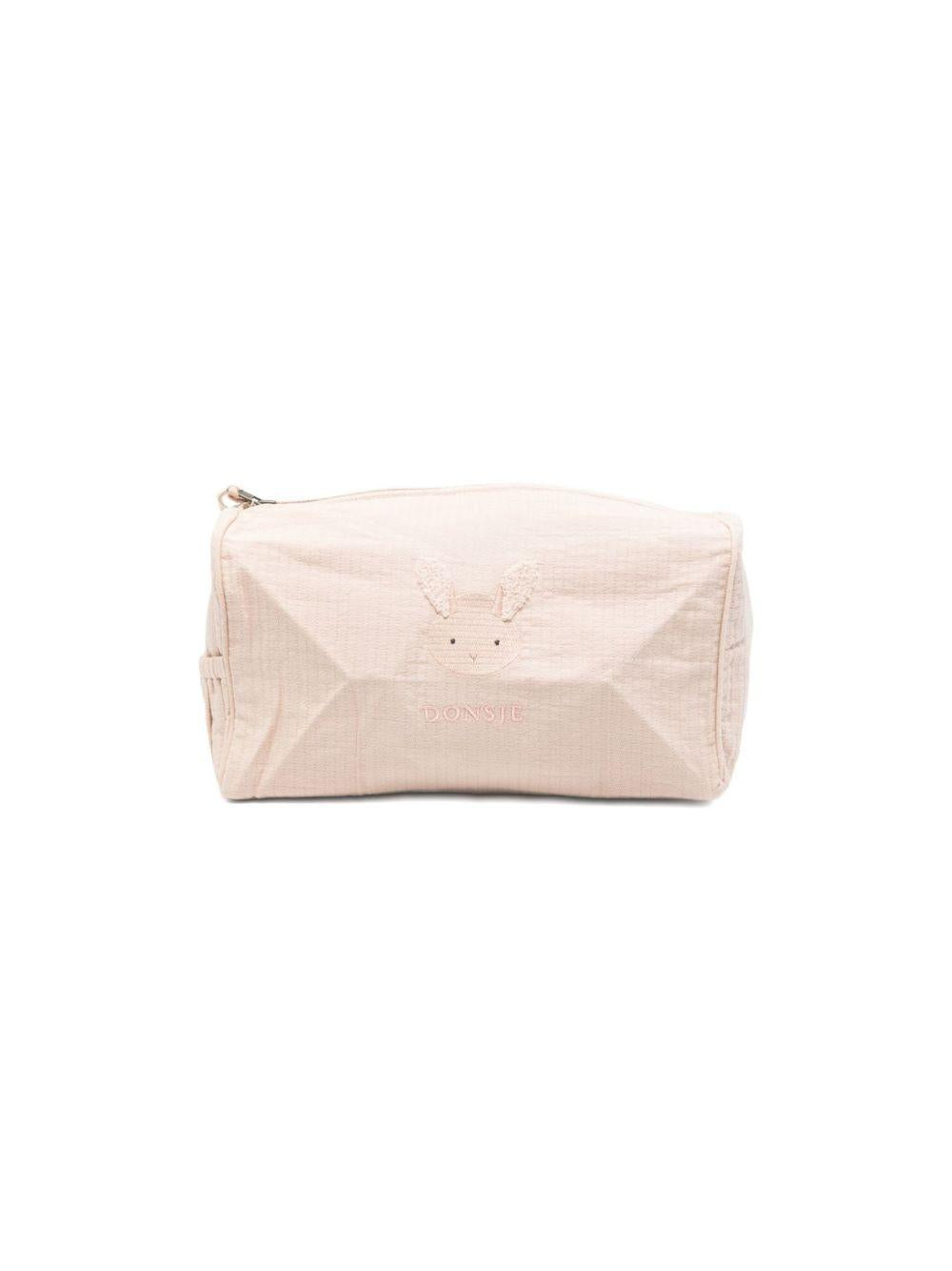 Borsa da toilette Tebe per neonati Donsje rosa con ricamo coniglio 7100201 00074 DONSJE 