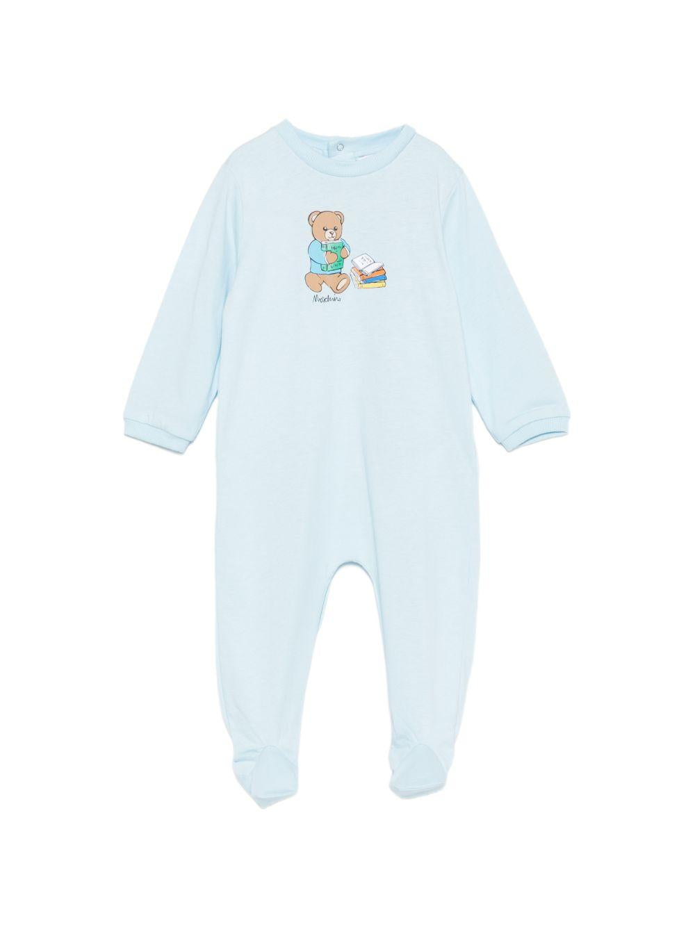 Tutina per neonato Moschino Kids azzurra con motivo Teddy Bear MUT04XLAA10 40304 MOSCHINO KIDS 