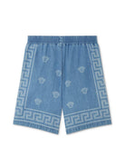 Shorts per bambino Versace Kids Medusa Bandana in denim con motivo testa di Medusa 10182661A13070 1D190 VERSACE KIDS 