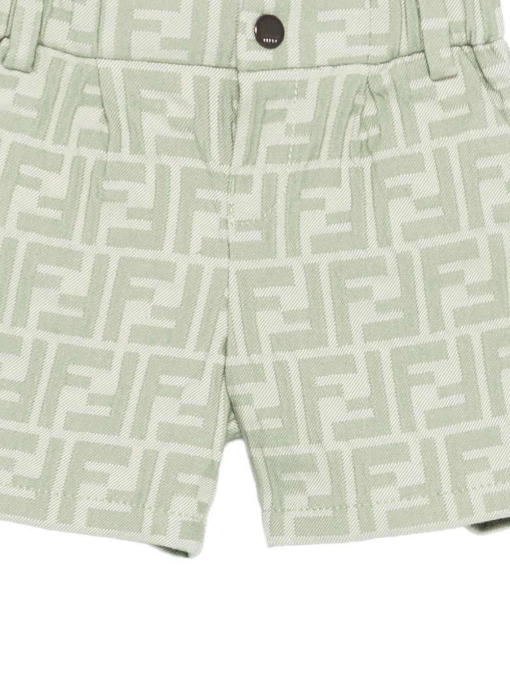 Shorts per neonato Fendi Kids verde con stampa monogramma FF all-over BMF266 AVW1 F1DS6 FENDI KIDS 
