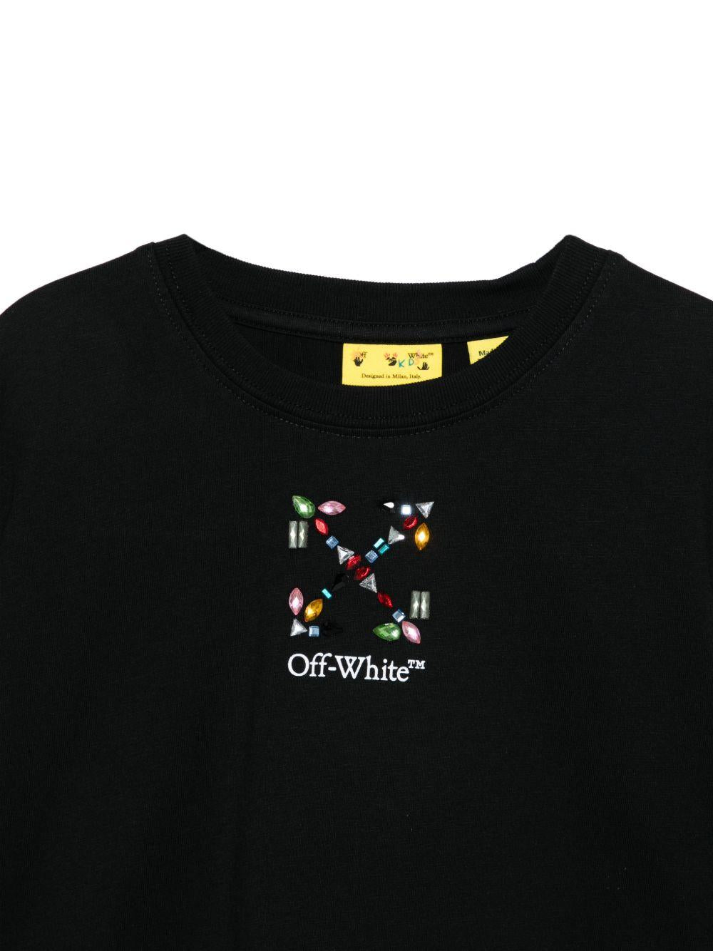 T-shirt per bambina Off-White Kids nera con logo sul davanti 44GAA019S26J002 001 OFF WHITE KIDS 