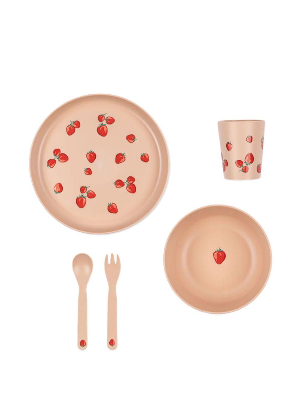 Set da tavola per bambina Konges Sløjd rosa con decorazione a fragole KS104759 FRAGOLA KONGES SLOJD KIDS 