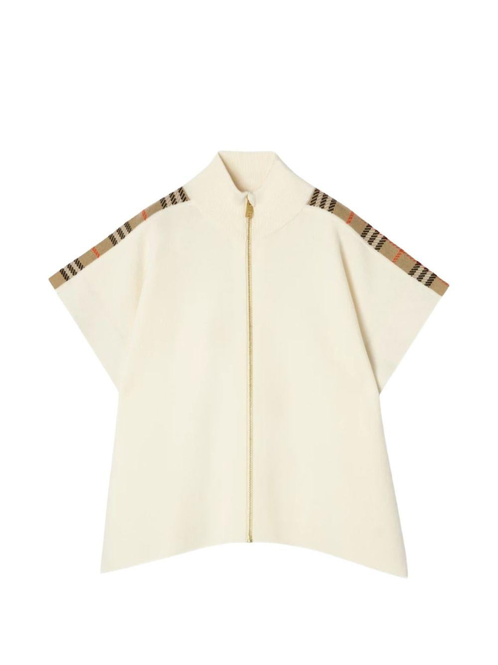 Mantella in lana per bambini Burberry Kids bianca con cerniera e finiture a quadri 8129144 A5933 BURBERRY KIDS 