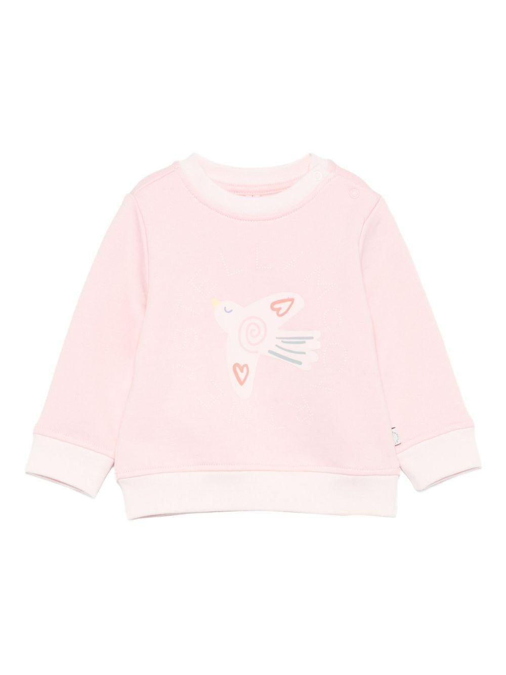 Felpa per neonata Stella McCartney Kids rosa con stampa di uccelli TX4100 Z3059 511 STELLA McCARTNEY KIDS 
