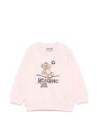 Felpa per neonata Moschino Kids rosa con motivo Teddy Bear MVF060LCA83 50209 MOSCHINO KIDS 