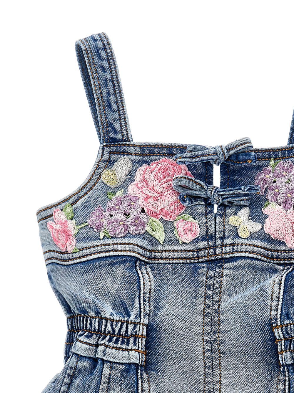 Tuta corta per bambina Monnalisa in denim con ricamo floreale 19G200 7015 055B MONNALISA KIDS 