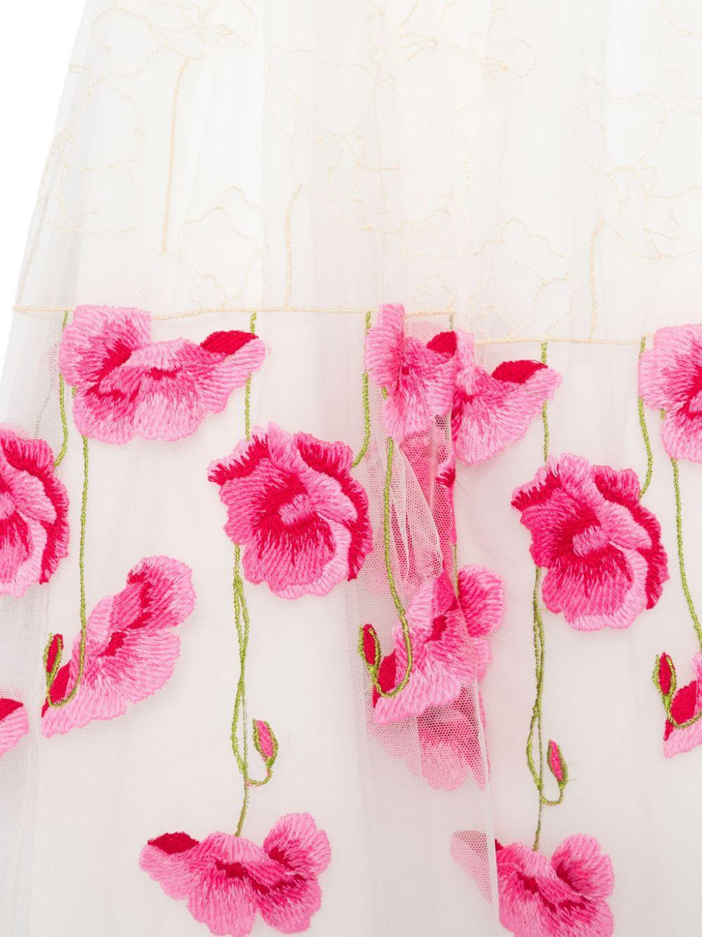 Abito per bambina Monnalisa bianco con ricamo a fiori con inserti in tulle 71E914 5975 0197 MONNALISA 