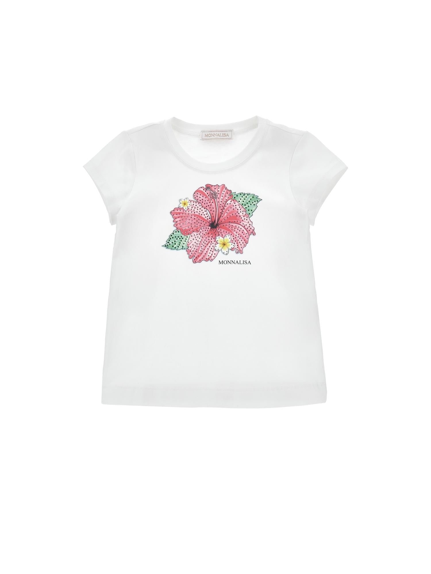 T-shirt per bambina Monnalisa x Disney bianca con stampa fiore ibisco 19H631 8004 0099 MONNALISA KIDS 